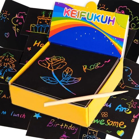 50Pcs Magic Drawing Art Craft Scratch Paper Art Set Preschool Learning Birthday Activities Supply in Saudi Arabia