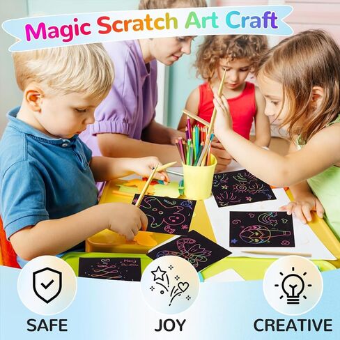 50Pcs Magic Drawing Art Craft Scratch Paper Art Set Preschool Learning Birthday Activities Supply in Saudi Arabia