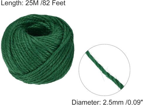 82 Feet 2.5mm Garden Twine, Jute Rope String for Crafts, Gift Wrapping, Packing, Gardening, and Wedding Decor, Dark Green in Saudi Arabia