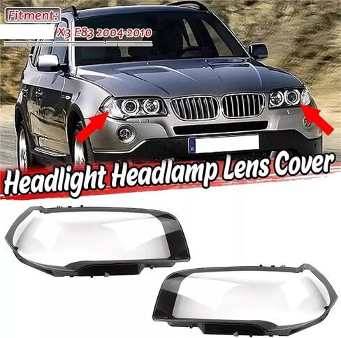 اليسار الأيمن سيارة عدسة المصباح الأمامي غطاء متوافق لسيارات BMW X3 E83 2004-2011 واضح كشافات غطاء شفاف عاكس الضوء رئيس مصباح قذيفة (الجانب الأيمن) in Saudi Arabia