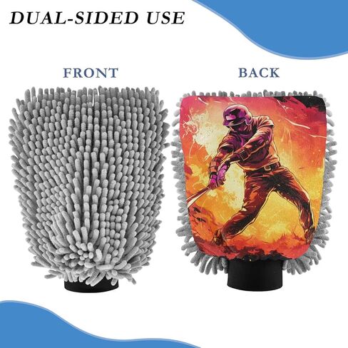 AIXIWAWA Car Wash Mitt Washing Glove Scratch Free Water Absorbent 2 Pack Large Fire Baseball Players Print in Saudi Arabia