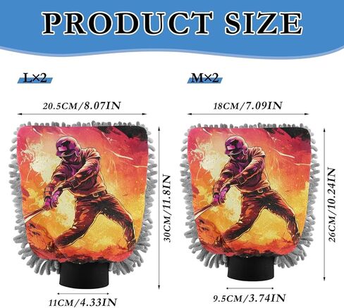 AIXIWAWA Car Wash Mitt Washing Glove Scratch Free Water Absorbent 2 Pack Large Fire Baseball Players Print in Saudi Arabia