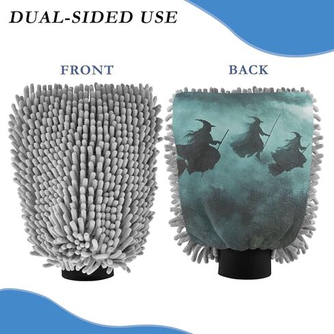 AIXIWAWA Car Wash Mitt Washing Glove Scratch Free Water Absorbent 2 Pack Large Halloween Witches Print in Kuwait