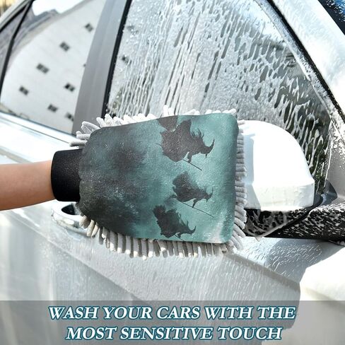 AIXIWAWA Car Wash Mitt Washing Glove Scratch Free Water Absorbent 2 Pack Large Halloween Witches Print in Kuwait