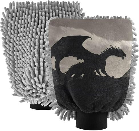 AIXIWAWA Car Wash Mitt Washing Glove Scratch Free Water Absorbent 2 Pack Medium Silhouettes Dragon Print in Saudi Arabia
