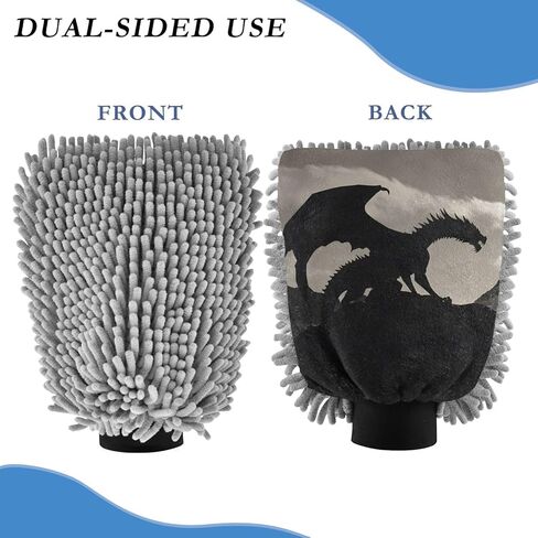 AIXIWAWA Car Wash Mitt Washing Glove Scratch Free Water Absorbent 2 Pack Medium Silhouettes Dragon Print in Saudi Arabia