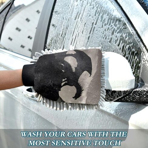 AIXIWAWA Car Wash Mitt Washing Glove Scratch Free Water Absorbent 2 Pack Medium Silhouettes Dragon Print in Saudi Arabia
