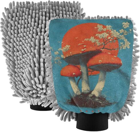 AIXIWAWA Vintage Mushroom Print Car Wash Mitt Washing Glove Scratch Free Water Absorbent 2 Pack Medium in Saudi Arabia