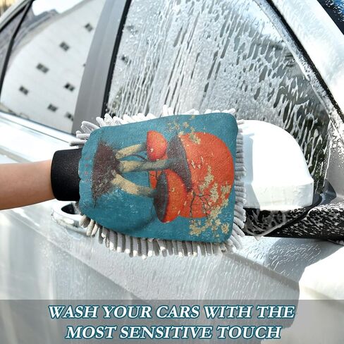 AIXIWAWA Vintage Mushroom Print Car Wash Mitt Washing Glove Scratch Free Water Absorbent 2 Pack Medium in Saudi Arabia