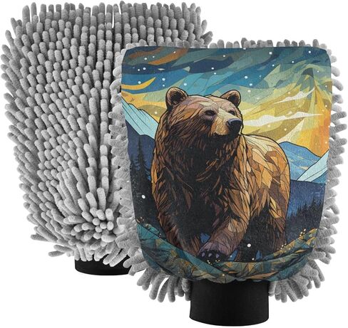 AIXIWAWA Car Wash Mitt Washing Glove Scratch Free Water Absorbent 2 Pack Medium Illustration Bear Print in Saudi Arabia