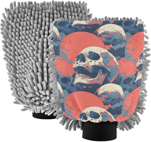 AIXIWAWA Vintage Skull Pattern Print Car Wash Mitt Washing Glove Scratch Free Water Absorbent 2 Pack Medium in Saudi Arabia