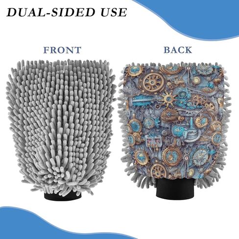 AIXIWAWA Car Wash Mitt Washing Glove Scratch Free Water Absorbent 2 Pack Medium Steampunk Gears Print in Saudi Arabia