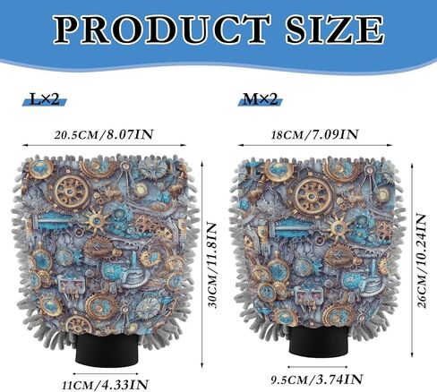 AIXIWAWA Car Wash Mitt Washing Glove Scratch Free Water Absorbent 2 Pack Medium Steampunk Gears Print in Saudi Arabia