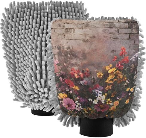 AIXIWAWA Car Wash Mitt Washing Glove Wall Flowers Print Scratch Free Water Absorbent 2 Pack Medium in Saudi Arabia
