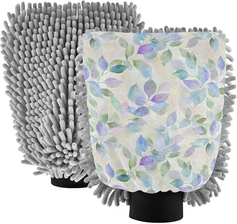 AIXIWAWA Car Wash Mitt Washing Glove Watercolor Leaves Print Scratch Free Water Absorbent 2 Pack Large in Saudi Arabia