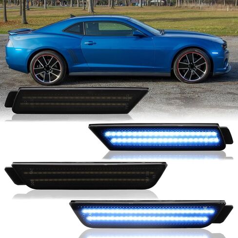 Dynamic Front Rear Bumper Side Marker Lights Compatible with Chevy Camaro 2010-2015, Dual Rows Fender Marker Lamps Assembly, Pink Purple Smoked Lens LED Sidemarker Lamps Reflectors, 4PCS in Kuwait