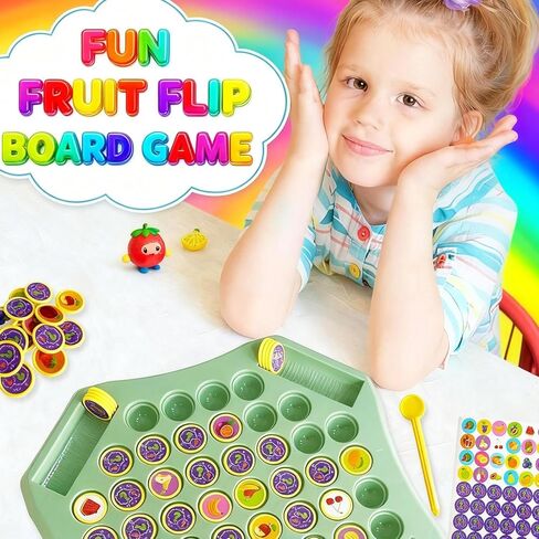 Flip Chess Memory Game, 54PCS Fruit Matching Puzzle Toy for Kids & Preschool, Educational Montessori Board Game for Memory & Logic, Family Fun, Birthday in Kuwait