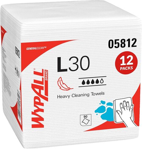 WypAll® GeneralClean™ L30 Heavy Duty Cleaning Towels (05812), Quarterfold, Strong and Soft Towels, White (90 Sheets/Pack, 12 Packs/Case, 1,080 Sheets/Case) in Saudi Arabia