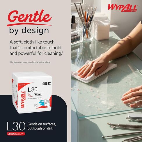 WypAll® GeneralClean™ L30 Heavy Duty Cleaning Towels (05812), Quarterfold, Strong and Soft Towels, White (90 Sheets/Pack, 12 Packs/Case, 1,080 Sheets/Case) in Saudi Arabia