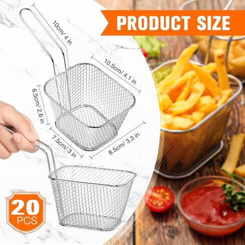 40 Pcs Mini Square Fry Basket with 400 Pcs Wax Paper Sheets French Fries Deli Paper Steel French Fry Holder Sandwich Wrapping Paper Food Basket Liners Fry Baskets with Handle for Serving in Kuwait