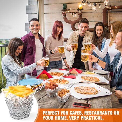 40 Pcs Mini Square Fry Basket with 400 Pcs Wax Paper Sheets French Fries Deli Paper Steel French Fry Holder Sandwich Wrapping Paper Food Basket Liners Fry Baskets with Handle for Serving in Kuwait