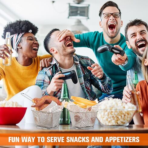 40 Pcs Mini Square Fry Basket with 400 Pcs Wax Paper Sheets French Fries Deli Paper Steel French Fry Holder Sandwich Wrapping Paper Food Basket Liners Fry Baskets with Handle for Serving in Kuwait