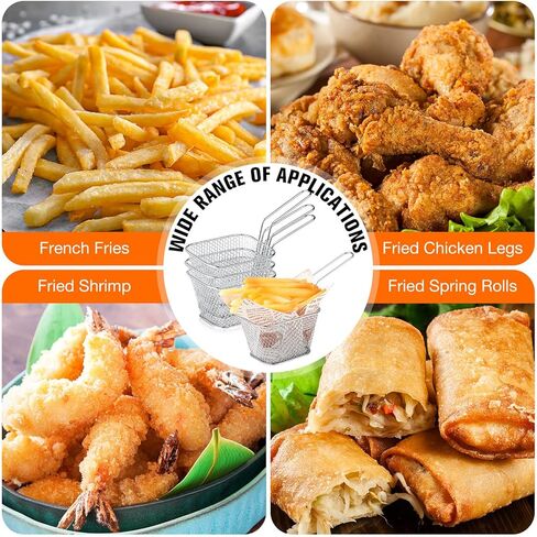 40 Pcs Mini Square Fry Basket with 400 Pcs Wax Paper Sheets French Fries Deli Paper Steel French Fry Holder Sandwich Wrapping Paper Food Basket Liners Fry Baskets with Handle for Serving in Kuwait