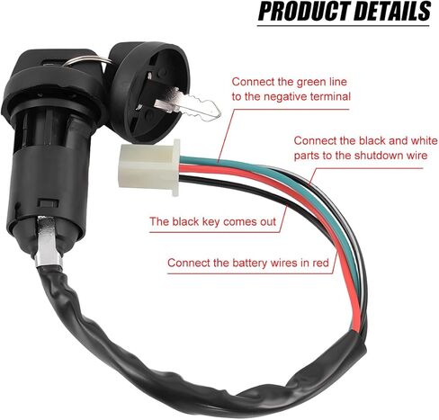 4 Pin Motorcycle Ignition Switch Set, Heavy Duty 4 Wire Quad Super Pocket Dirt Bike Switch Key with Cap, Scooter Electric Ignition Accessories, Universal for ATV, Pit Bike, Kart in Saudi Arabia