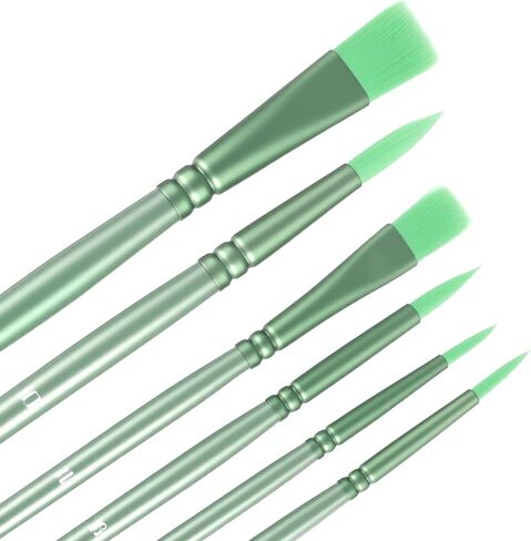6 Pcs Paint Brushes, Acrylic Paint Brush for Acrylic Painting Watercolor Brushes Nylon Hair Brush for Oil Watercolor Canvases Rock Body Face Nail Miniature Detailing Drawing (Green) in Saudi Arabia