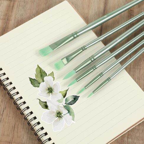 6 Pcs Paint Brushes, Acrylic Paint Brush for Acrylic Painting Watercolor Brushes Nylon Hair Brush for Oil Watercolor Canvases Rock Body Face Nail Miniature Detailing Drawing (Green) in Saudi Arabia
