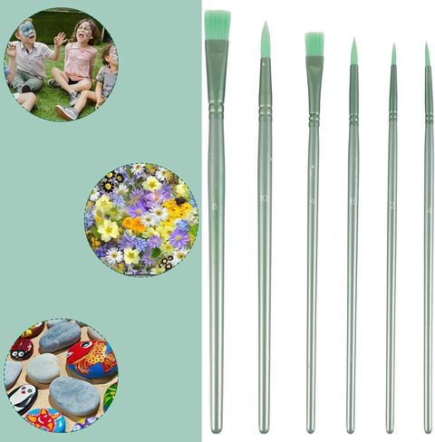 6 Pcs Paint Brushes, Acrylic Paint Brush for Acrylic Painting Watercolor Brushes Nylon Hair Brush for Oil Watercolor Canvases Rock Body Face Nail Miniature Detailing Drawing (Green) in Saudi Arabia