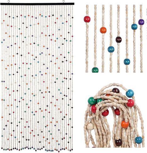 الخيزران مطرز الستار بوهو حبة الستار 52 فروع 35.4x74.8 بوصة الخشب الطبيعي الباب حبة الستار اليدوية للمدخل شنقا الباب الخرز غرفة مقسم ديكور المنزل in Kuwait