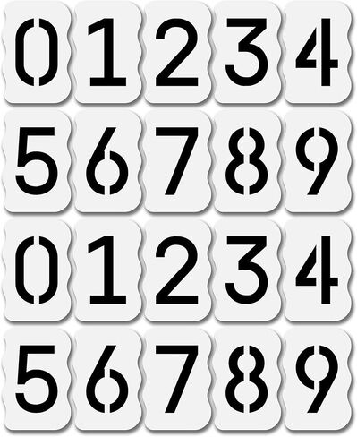 4 Inch Number Stencils Set - Complete Set with All Numbers, Durable & Reusable Soft Serif Font Stencil for Concrete, Metal, DIY, and Industrial Use - Includes 2 of Each Character (20-Piece) in Saudi Arabia