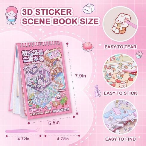 3D Sticker Scene Book for Adults, 20 Sets Miniature Scene DIY House Therapy Stickers Set, Room Sticker Books | Stress Relief | Home Decoration | Fun Christmas Gift Idea for Girls in Saudi Arabia