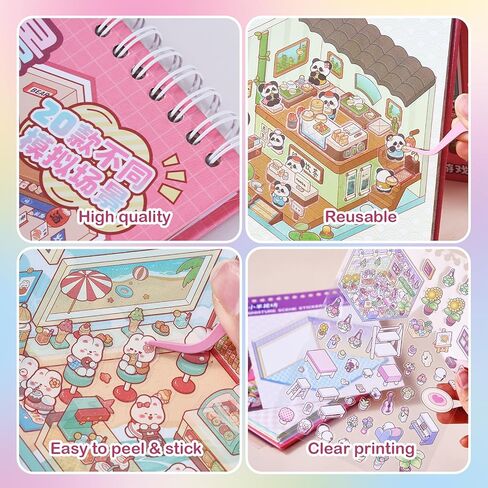3D Sticker Scene Book for Adults, 20 Sets Miniature Scene DIY House Therapy Stickers Set, Room Sticker Books | Stress Relief | Home Decoration | Fun Christmas Gift Idea for Girls in Saudi Arabia