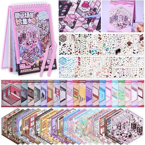 3D Sticker Scene Book for Adults, 20 Sets Miniature Scene DIY House Therapy Stickers Set, Room Sticker Books | Stress Relief | Home Decoration | Fun Christmas Gift Idea for Girls in Saudi Arabia