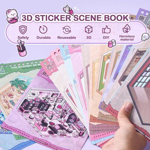 3D Sticker Scene Book for Adults, 20 Sets Miniature Scene DIY House Therapy Stickers Set, Room Sticker Books | Stress Relief | Home Decoration | Fun Christmas Gift Idea for Girls in Saudi Arabia