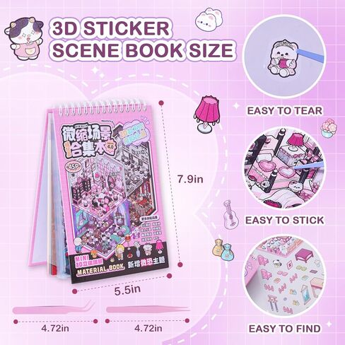 3D Sticker Scene Book for Adults, 20 Sets Miniature Scene DIY House Therapy Stickers Set, Room Sticker Books | Stress Relief | Home Decoration | Fun Christmas Gift Idea for Girls in Saudi Arabia