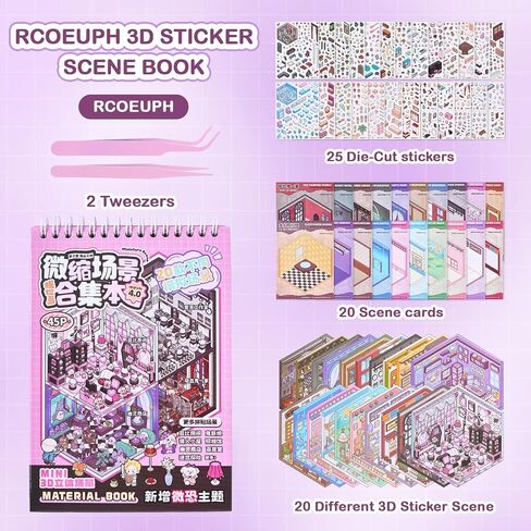 3D Sticker Scene Book for Adults, 20 Sets Miniature Scene DIY House Therapy Stickers Set, Room Sticker Books | Stress Relief | Home Decoration | Fun Christmas Gift Idea for Girls in Saudi Arabia