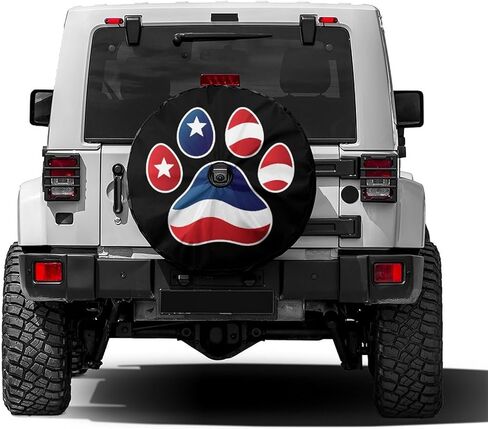 American Flag Dog Paw Spare Tire Cover with Backup Camera Hole Wheel Tire Cover Fit Trailer, RV, SUV and Many Vehicle 18inch in Saudi Arabia