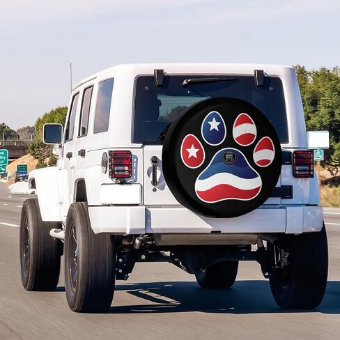 American Flag Dog Paw Spare Tire Cover with Backup Camera Hole Wheel Tire Cover Fit Trailer, RV, SUV and Many Vehicle 18inch in Saudi Arabia