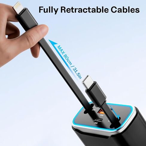 Retractable Car Charger 131w, 4 in 1 Fast Car Phone Charger, USB C Car Charger Adapter with Light and 2 Retractable Cables, Compatible with iPhone 15/14/13/12 Pro Max Xr, Pixel, Switch in Saudi Arabia