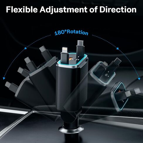 Retractable Car Charger 131w, 4 in 1 Fast Car Phone Charger, USB C Car Charger Adapter with Light and 2 Retractable Cables, Compatible with iPhone 15/14/13/12 Pro Max Xr, Pixel, Switch in Saudi Arabia