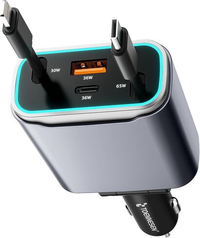 Retractable Car Charger 131w, 4 in 1 Fast Car Phone Charger, USB C Car Charger Adapter with Light and 2 Retractable Cables, Compatible with iPhone 15/14/13/12 Pro Max Xr, Pixel, Switch in Saudi Arabia