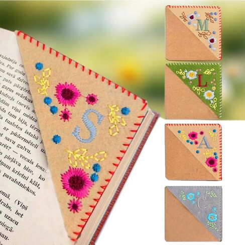 Embroidered Corner Bookmark with Initial, Handmade Fabric Page Marker for Readers, Personalized Book Corner Gift for Women, Friends, Journal Use, Summer, A in Saudi Arabia