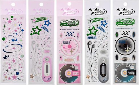 5 أوراق ملصقات ليزر ستار ديكو، مجموعة ملصقات CD Mp3، ملصقات كورية لطيفة كاواي ديكو لسكرابوكينغ DIY Diary Junk Journal لوازم القرطاسية (أسود، وردي) in Kuwait