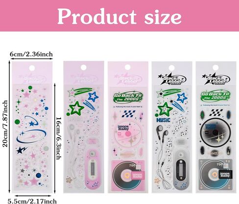 5 أوراق ملصقات ليزر ستار ديكو، مجموعة ملصقات CD Mp3، ملصقات كورية لطيفة كاواي ديكو لسكرابوكينغ DIY Diary Junk Journal لوازم القرطاسية (أسود، وردي) in Kuwait