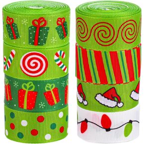 8 لفات عيد الميلاد أشرطة grosgrain 7/8 "أحمر أخضر عيد الميلاد حلوى قصب ضوء لمبة سانتا قبعة نقطة شريط النسيج الشريط الحرفية لقضاء عطلة عيد ميلاد إكليل القوس هدية التفاف ديكور الحفلات، 40 ياردة in Kuwait