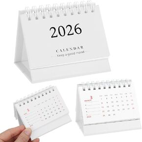 تقويم مكتب صغير 2026 تقويم صغير قائم وقابل للطي لسطح المكتب 2026 حلقة معدنية ملزمة، حجم صغير للمنزل والمكتب والمدرسة باللون الأبيض in Kuwait