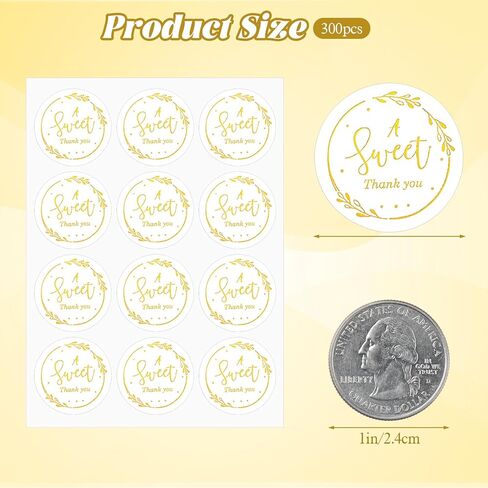 300 Pcs Gold Thank You Sticker, A Sweet Thank You Stickers 1.4in Thanks Gift Stickers Self-Adhesive Gold Foil Thanks Labels for Wedding Birthday Baby Shower Favors Gift Wrapping Envelope Seal in Saudi Arabia